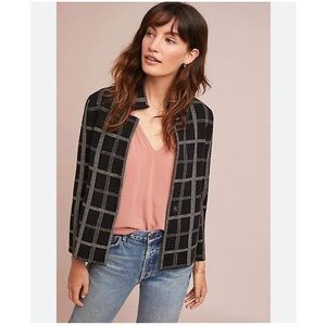 Anthropologie-Moth Windowpane Knit Blazer (Size: Medium)